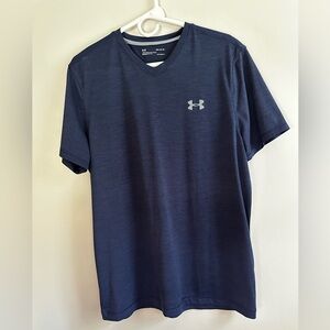 Under Armour HeatGear V Neck T Shirt Mens Medium Navy Gym Athletic Tee